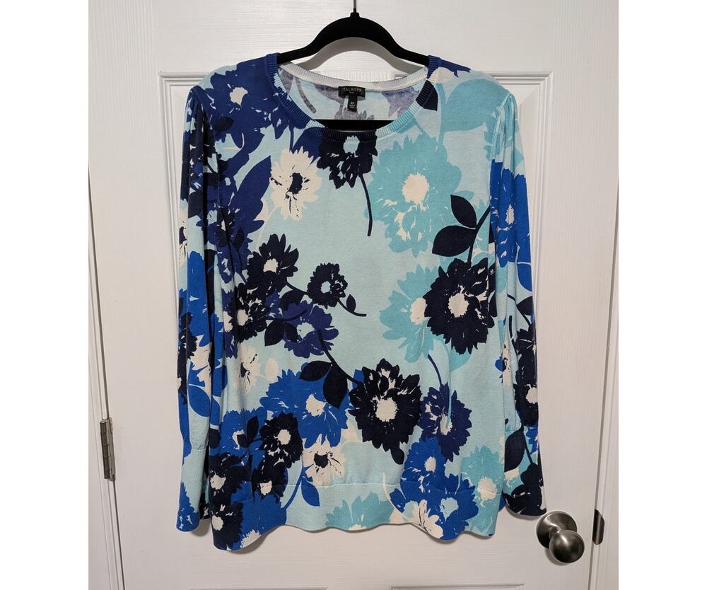 Talbots Abstract Floral Puff Sleeve Knit Sweater - Women's Plus Size 2X